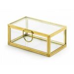 Kép 1/4 - Esküvői gyűrűtartó üveg doboz 9x5,5x 4cm arany
