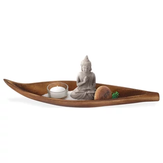 Gyertya dekoráció Buddha fa kenuban 37x9,5x3,5 cm