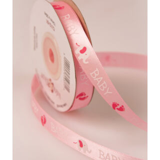 "Baby" feliratos szatén szalag 12mm x 20m - Rózsaszín