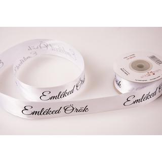 "Emléked örök" feliratos szatén gyász szalag 30mm x 20m - Fehér