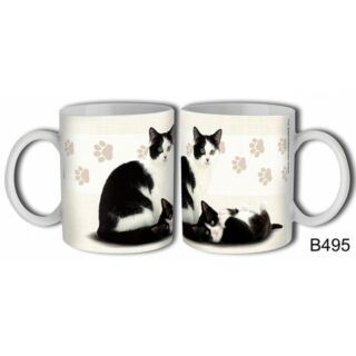 Bögre macskás fekete-fehér macska, macskás ajándék