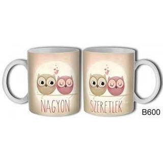Bögre szeretlek baglyos, szerelmes ajándék valentinnapra