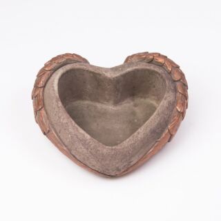 Cement kaspó, szív forma szürke-arany  18,5x18,5x7,5cm