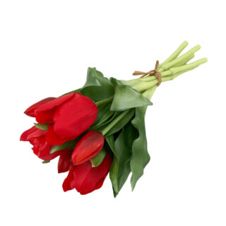 Csúcsosfejű élethű gumi tulipán 7db/csokor - Piros