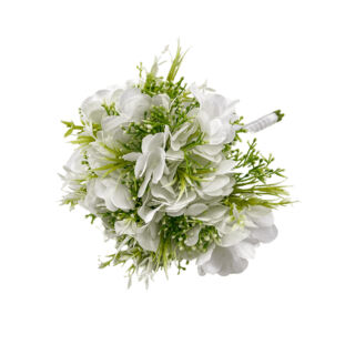 Élethű selyemvirág hortenzia-rezgő csokor fehér 30cm