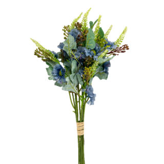 Élethű selyemvirág mezei csokor kék 58cm