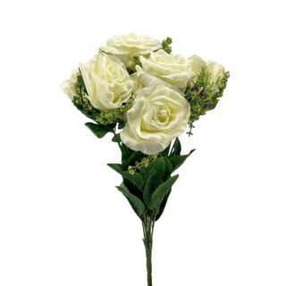 Élethű selyemvirág rózsa csokor 12 ágú fehér 45cm
