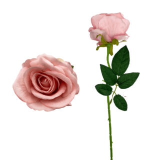 Élethű selyemvirág rózsa halvány rózsaszín 51 cm