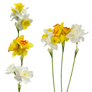 Élethű szálas selyem nárcisz 3 fejű virággal 45 cm 3 féle színben