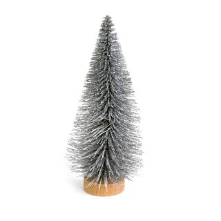 Fenyőfa ezüst, mini glitteres fa talpon 10cm db