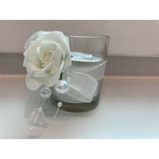 Gyertya üvegben esküvői 5x6 cm ( rózsa virág)