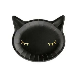 Halloween - Fekete szinű cica tányér 22x20cm 6db/cs