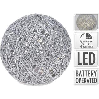 Karácsonyi gömb 15LED,raffia 15x15x14cm ezüst glitteres