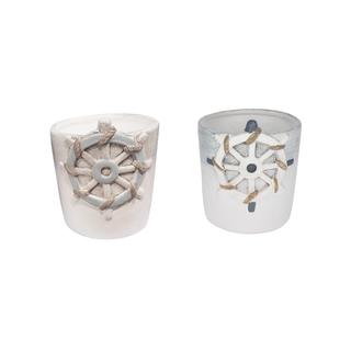 Kaspó hajókormánnyal 7,8x7,8x8,5cm fehér,  kék  2 féle
