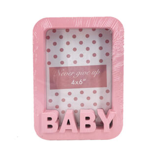 Képkeret műanyag Baby felirattal rózsaszín 10x15cm