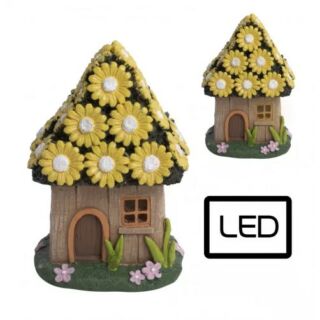 Kerámia faház virágtető sárga + LED 8x15cm