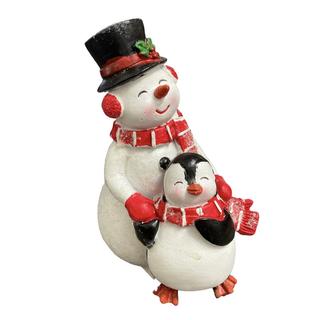 Kerámia hóember + pingvin piros/fehér 13cm