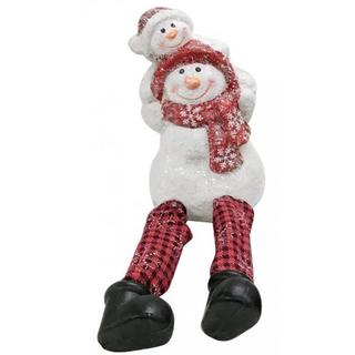 Kerámia hóember piros/fehér lógólábú 10cm