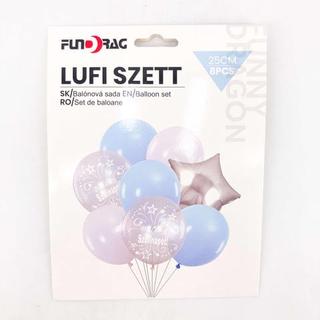 Latex lufi szett 25cm 8db-os kék ,fehér Születésnapos