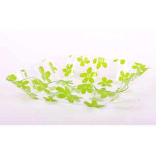 Műanyag tál négyszögletes zöld virágos