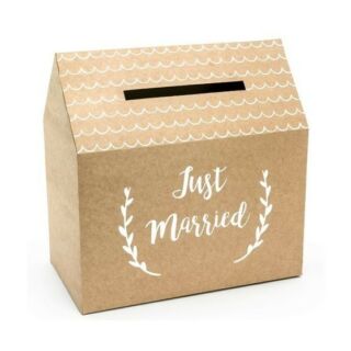 Esküvői pénzgyűjtő doboz esküvőre házikó alakú kraft 30x30x16,6cm