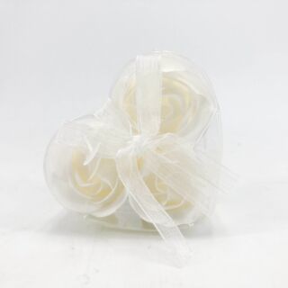 Szappan rózsa szett fehér szív dobozban 3db 4cm