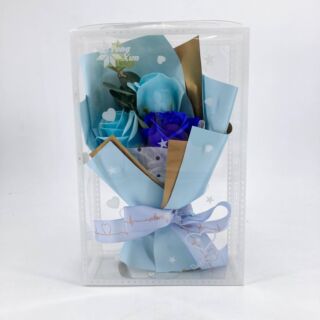 Szappanrózsa csokor dobozban - kék 25,5x16x7cm