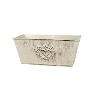 Szögletes szívmintás cink tál antikolt krém 17x9,5x8cm