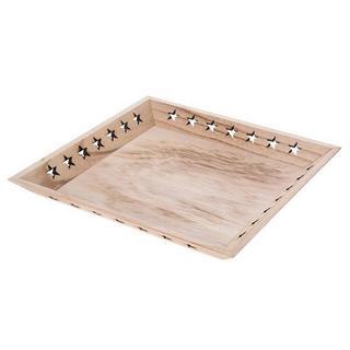 Tál fa téglalap oldalán csillag mintával natur 40x16cm