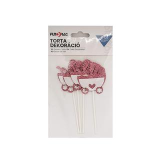 Tortadísz babakocsi rózsaszín 4 db-os 13,3 cm