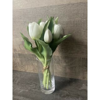 Zártfejű élethű gumi tulipán 7db/csokor - Fehér