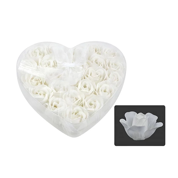 Szappan rózsa szett fehér szív dobozban 24db 4cm