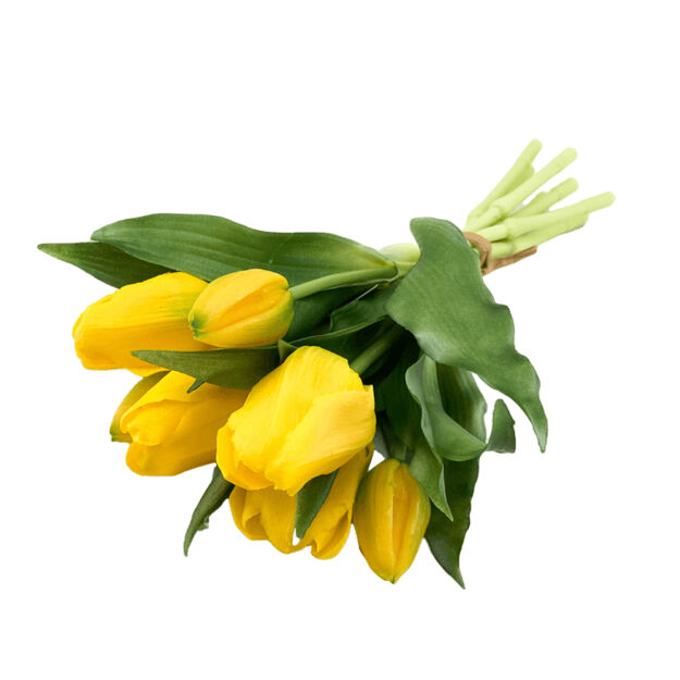 Csúcsosfejű élethű gumi tulipán 7db/csokor - Sárga