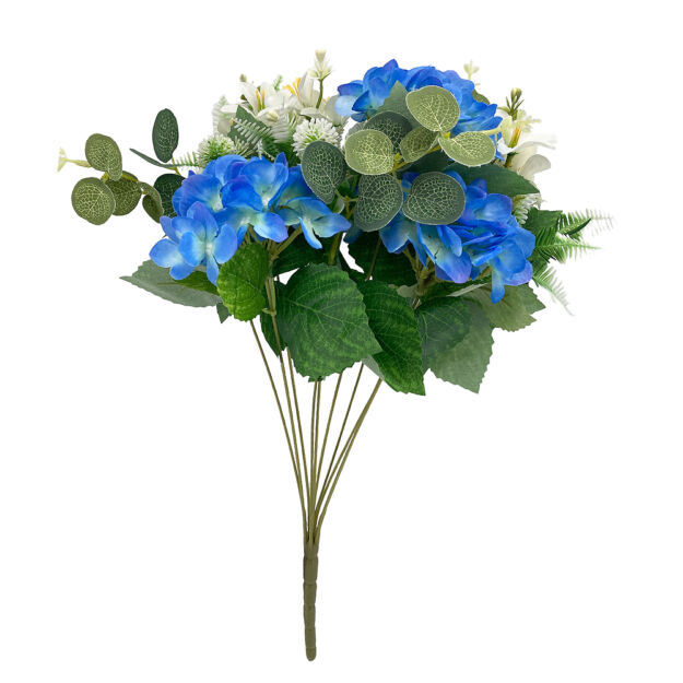 Élethű selyemvirág hortenzia csokor 10 ágú  kék 47 cm