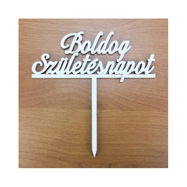 Fa-Besszúrós  Boldog születésnapot felirat fehér 12,3cm