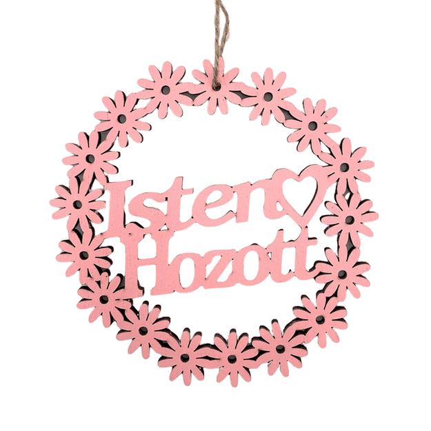 Fa virágos koszorú pink - Isten hozott 15cm