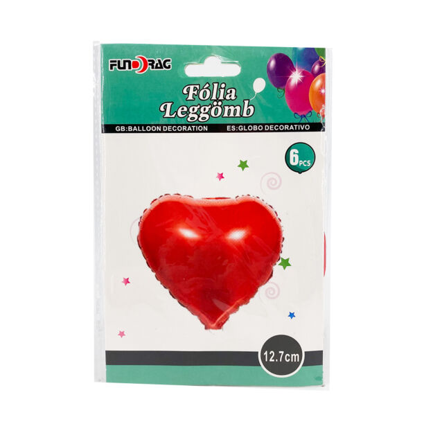 Fólia lufi szív 12.7cm 6db/csomag