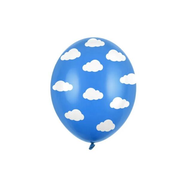 Kék lufi fehér felhős 6db 30cm