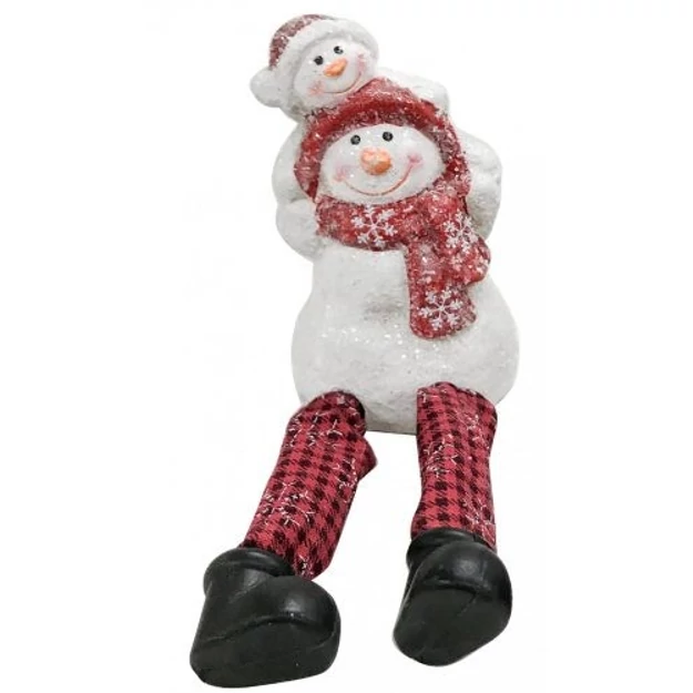 Kerámia hóember piros/fehér lógólábú 10cm