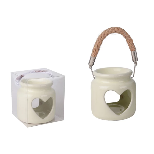 Kerámia mécses szív+ fül krém 8cm