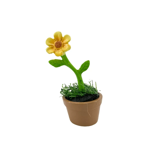 Kerámia virág  + cserép sárga 4,4x 10,8cm