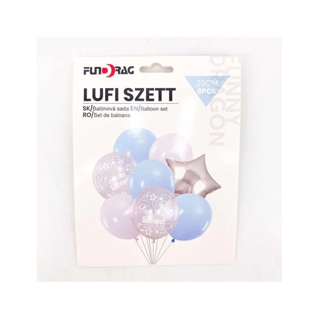 Latex lufi szett 25cm 8db-os kék ,fehér Születésnapos