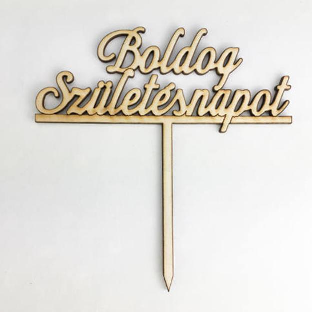 Natúr fa- Beszúrós Boldog születésnapot felirat 12,3cm