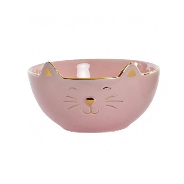 Porcelán tál macska aranyozott 12x12cm rózsaszín