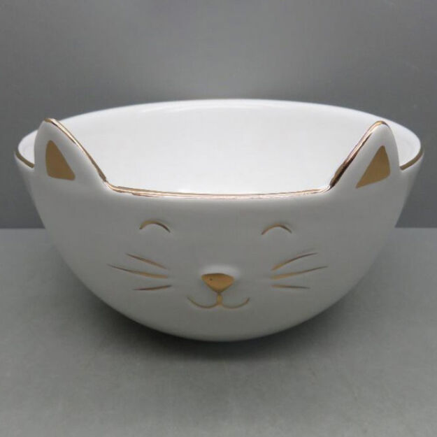 Porcelán tál macskás15,5cm fehér