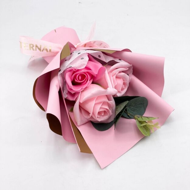 Szappanrózsa csokor dobozban - rózsaszín 25,5x16x7cm