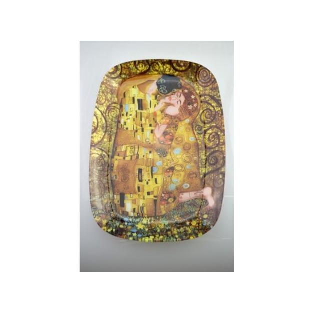 Üveg szögletes tál 35x25x2cm "KLIMT KISS II:" díszdobozban