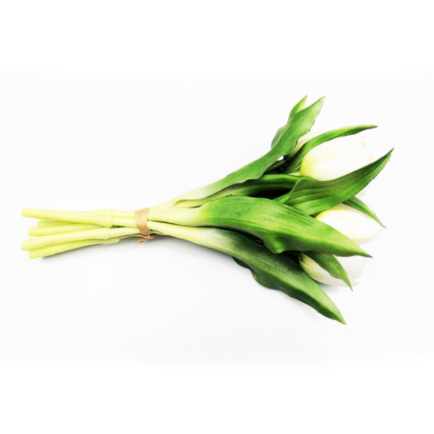 Zártfejű élethű gumi tulipán 7db/csokor - Fehér