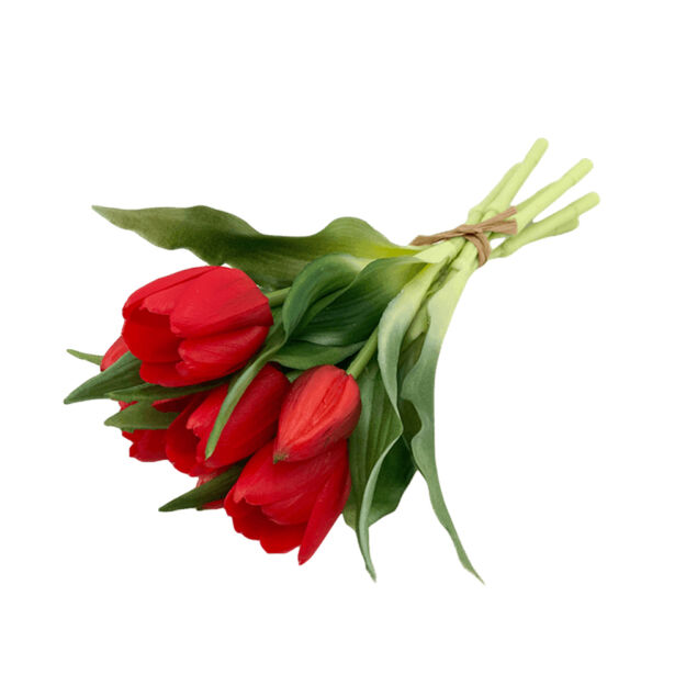 Zártfejű élethű gumi tulipán 7db/csokor - Piros