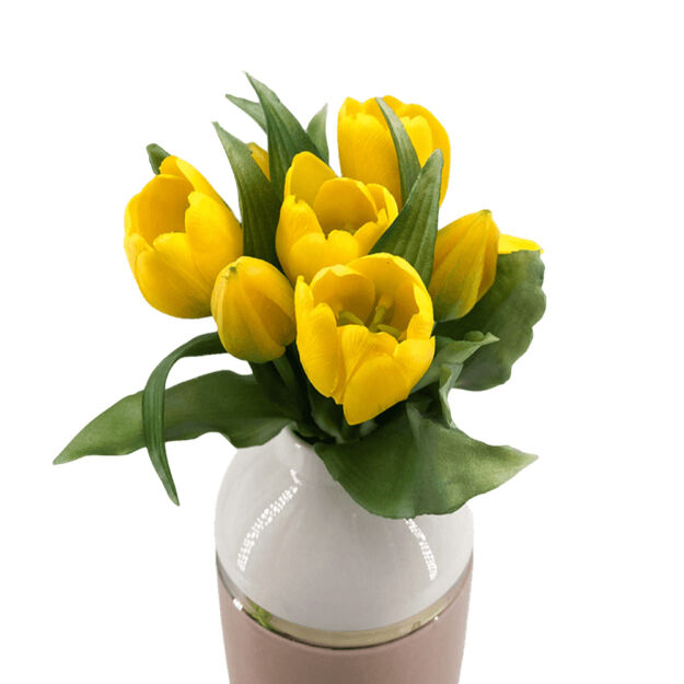 Zártfejű élethű gumi tulipán 7db/csokor - Sárga